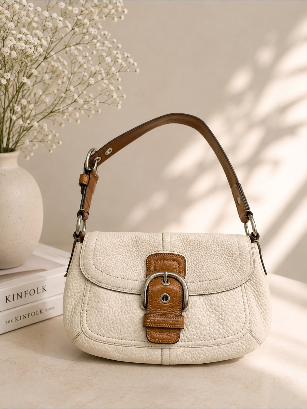 Coach Y2K Soho White Pebbled Leather Shoulder Bag